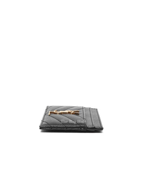 Saint Laurent Black Grain de Poudre Cassandre Matelasse Card Case GHW