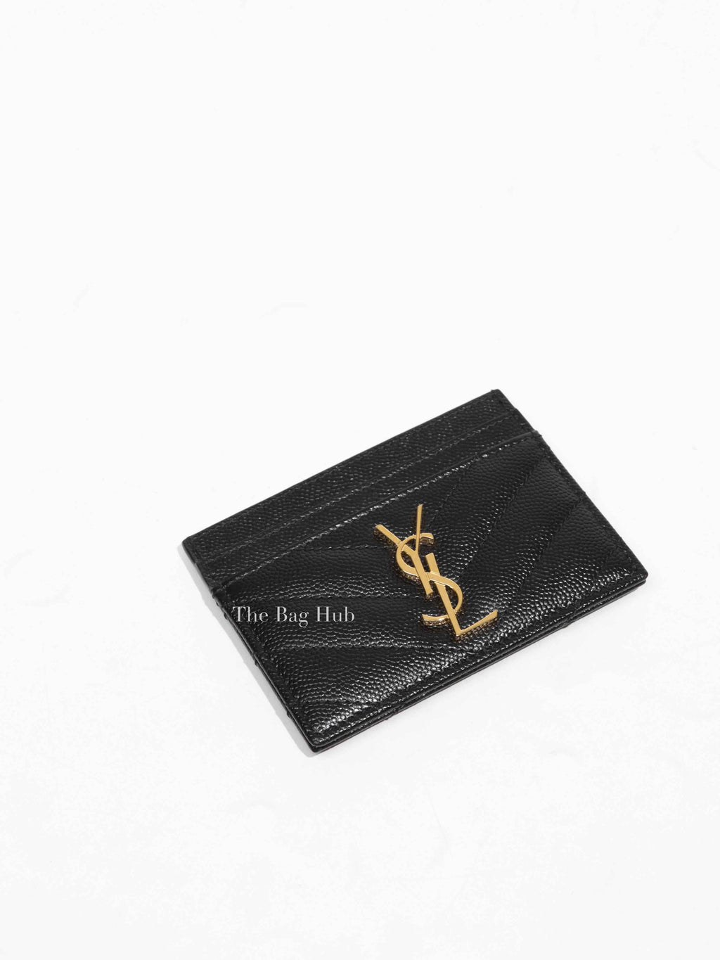 Saint Laurent Black Grain de Poudre Cassandre Matelasse Card Case GHW