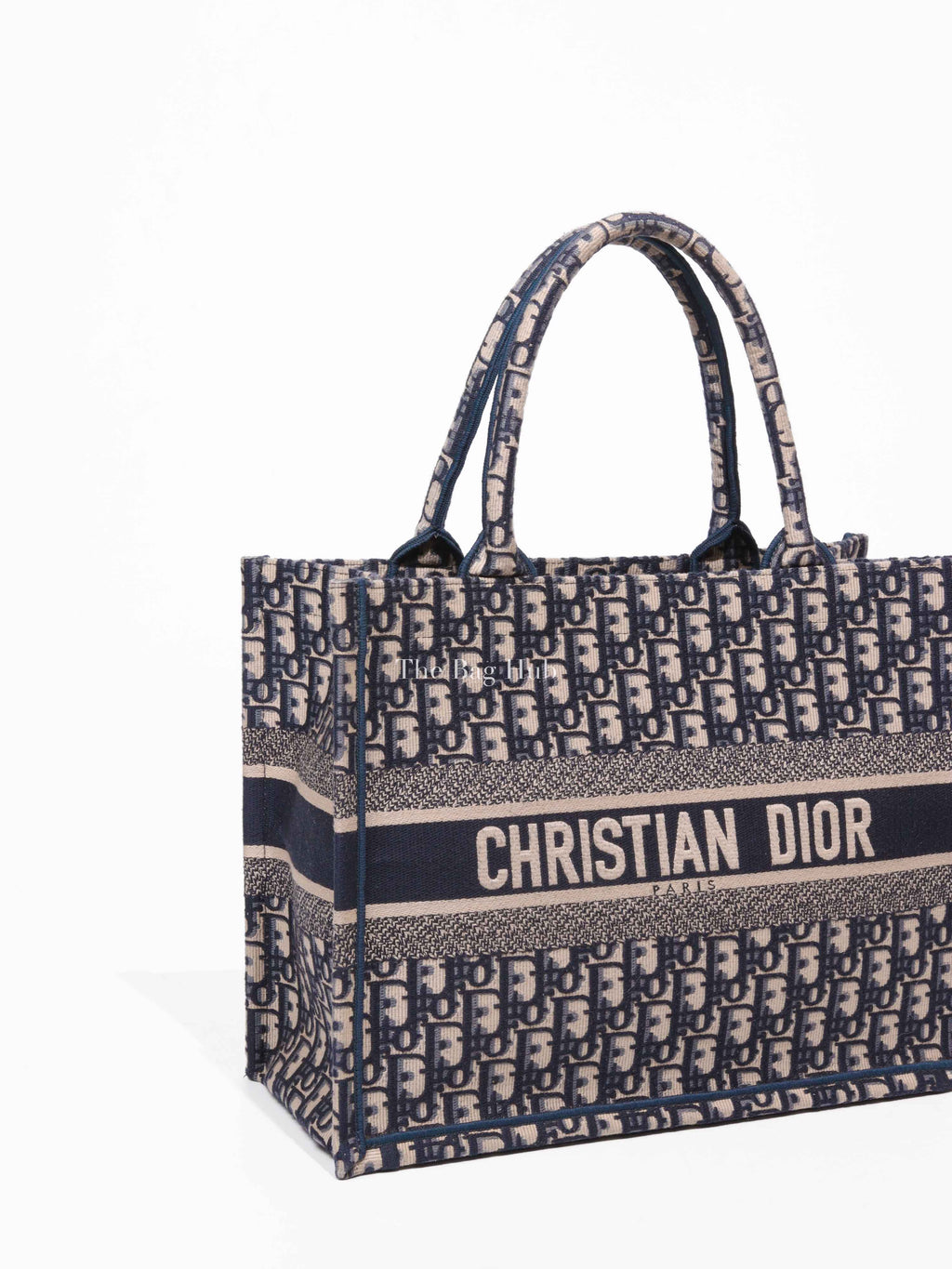 Dior Ecru and Blue Oblique Embroidery Medium Book Tote
