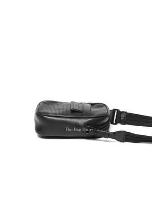 Bottega Black Leather Perforated Leggero Pouch Crossbody Bag