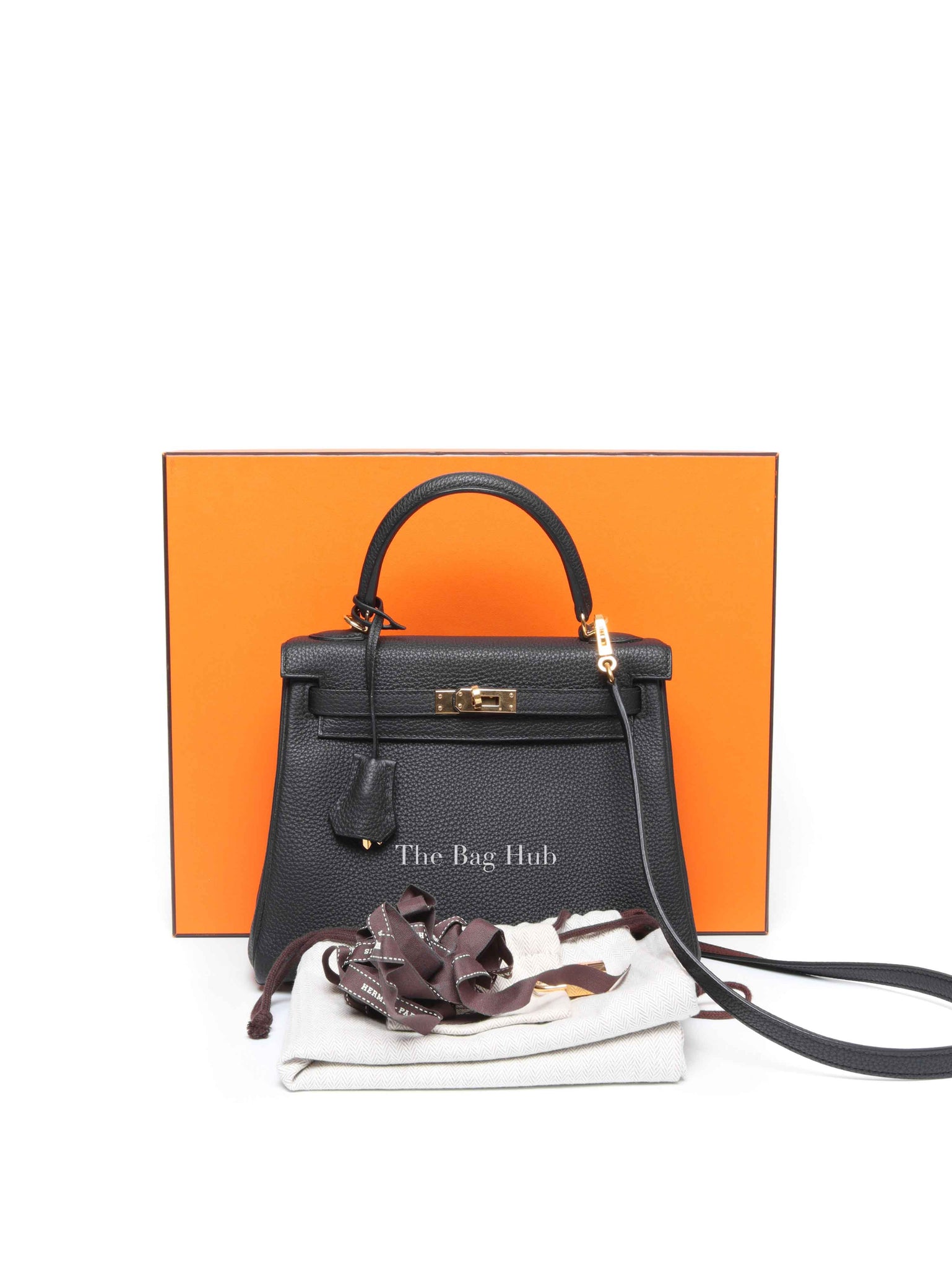Hermes Black Togo Leather Kelly Retourne 25 GHW