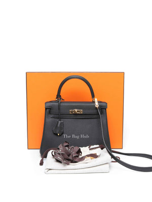 Hermes Black Togo Leather Kelly Retourne 25 GHW