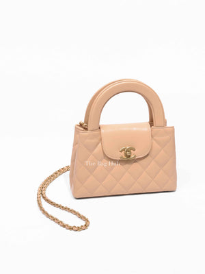 Chanel Beige Quilted Shiny Aged Calfskin Nano Kelly Shopper Bag