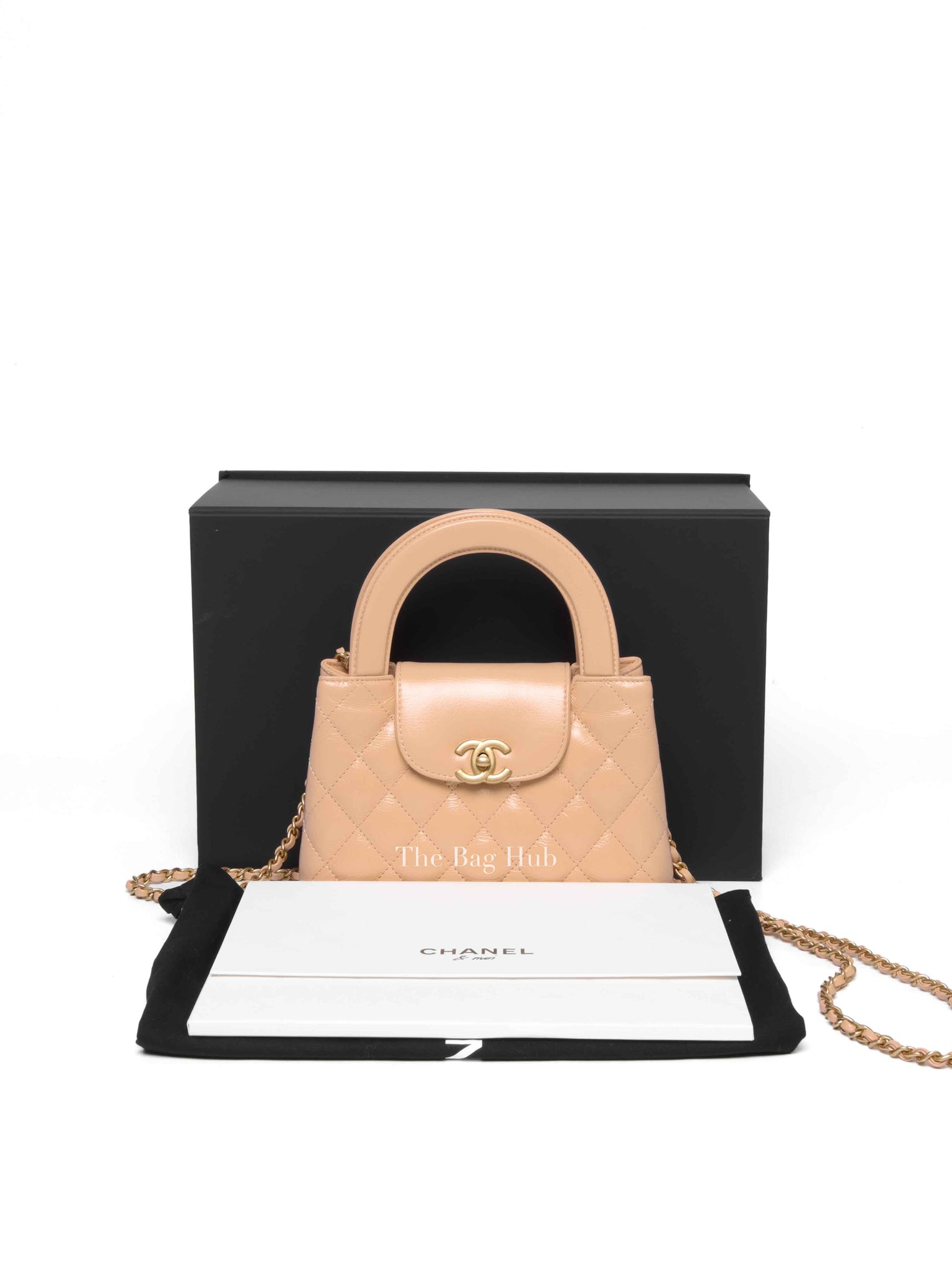 Chanel Beige Quilted Shiny Aged Calfskin Nano Kelly Shopper Bag