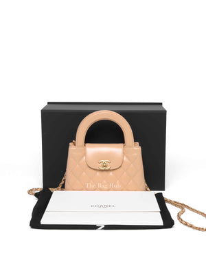 Chanel Beige Quilted Shiny Aged Calfskin Nano Kelly Shopper Bag