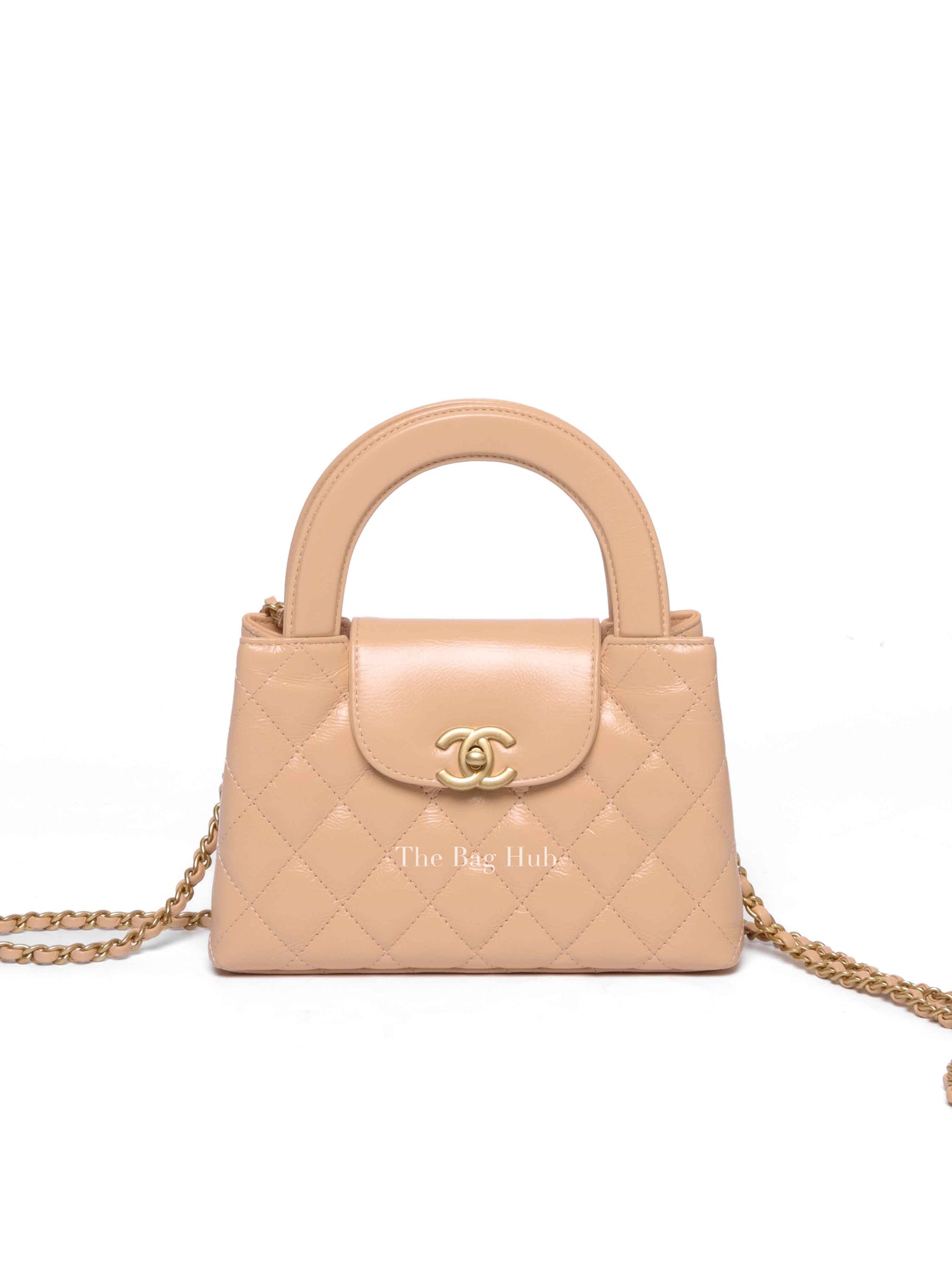 Chanel Beige Quilted Shiny Aged Calfskin Nano Kelly Shopper Bag