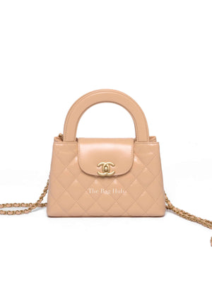Chanel Beige Quilted Shiny Aged Calfskin Nano Kelly Shopper Bag