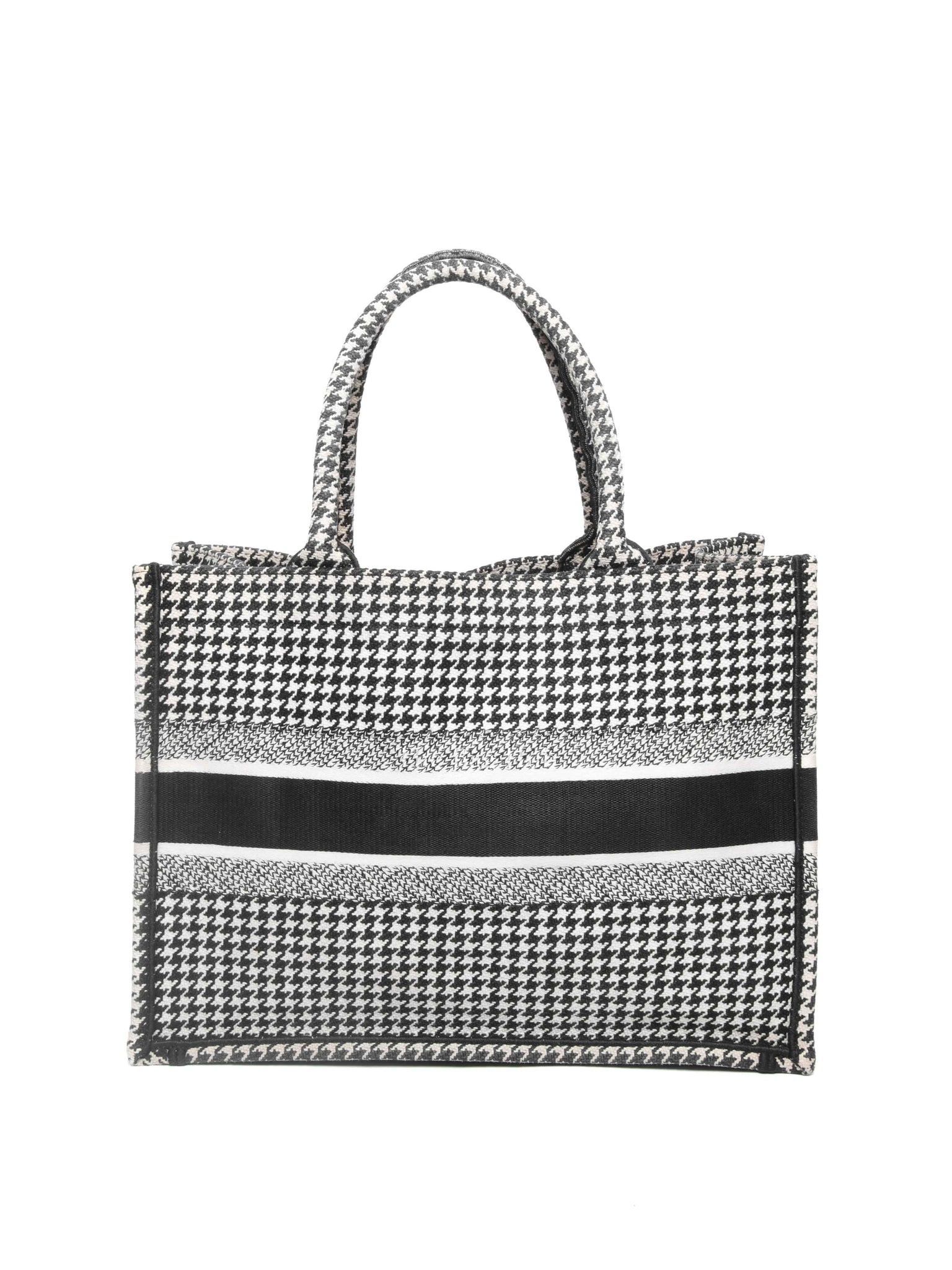 Christian Dior White/Black Houndstooth Embroidered Medium Book Tote
