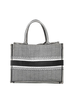 Christian Dior White/Black Houndstooth Embroidered Medium Book Tote