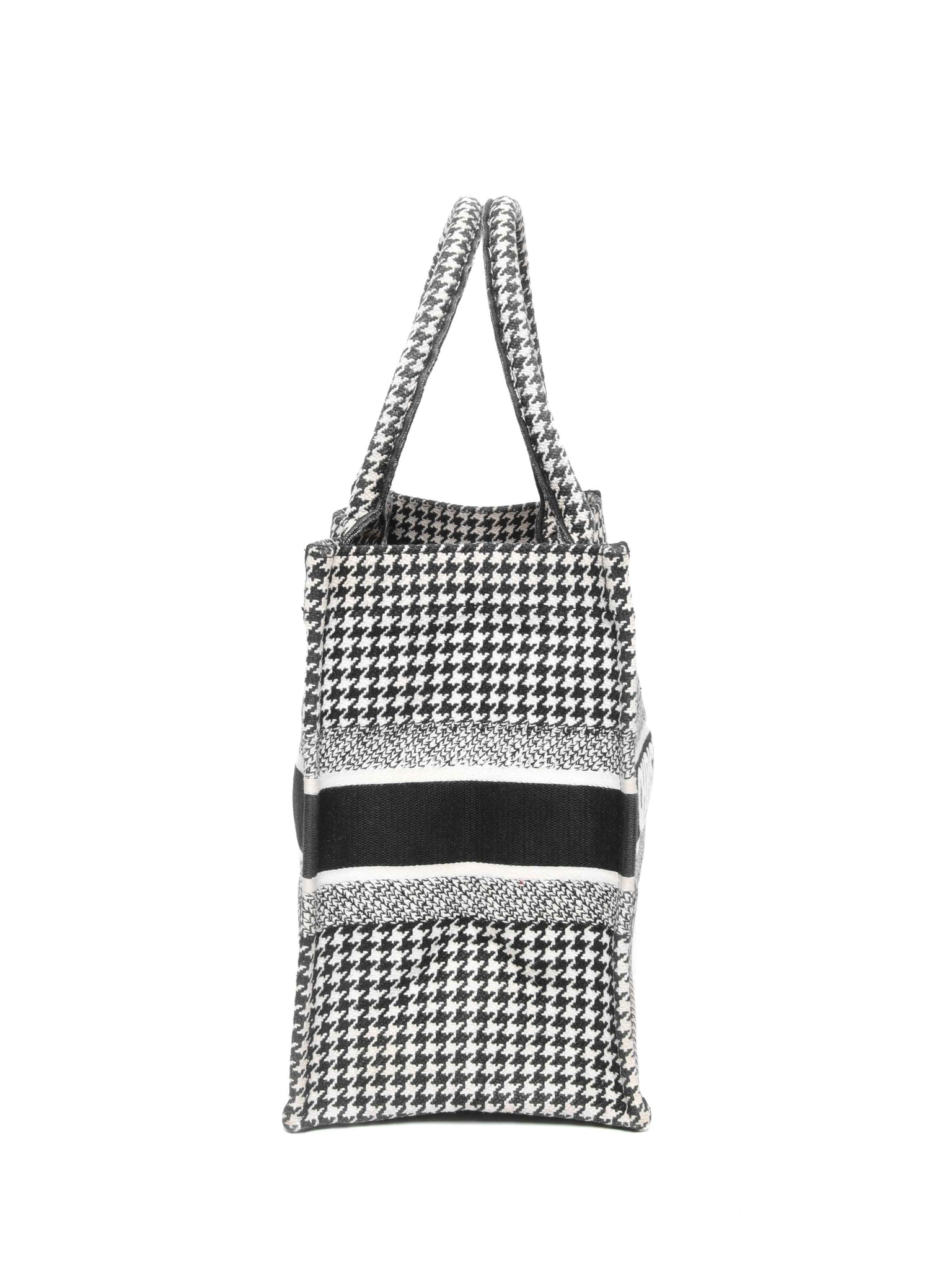 Christian Dior White/Black Houndstooth Embroidered Medium Book Tote