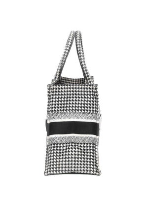 Christian Dior White/Black Houndstooth Embroidered Medium Book Tote