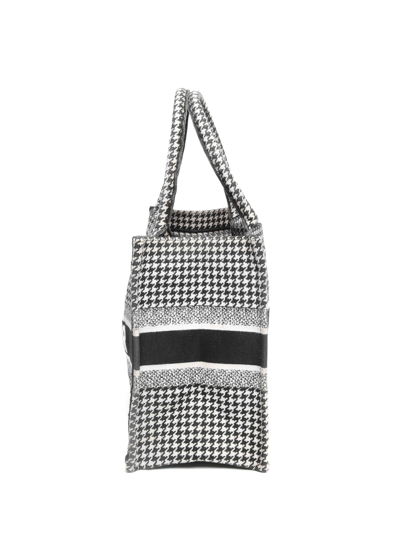 Christian Dior White/Black Houndstooth Embroidered Medium Book Tote