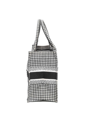 Christian Dior White/Black Houndstooth Embroidered Medium Book Tote
