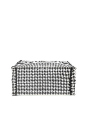 Christian Dior White/Black Houndstooth Embroidered Medium Book Tote