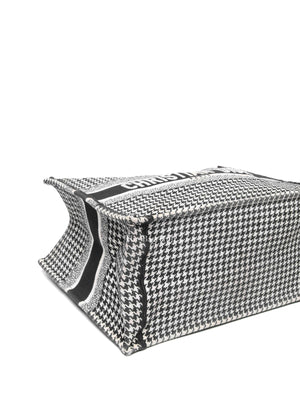 Christian Dior White/Black Houndstooth Embroidered Medium Book Tote