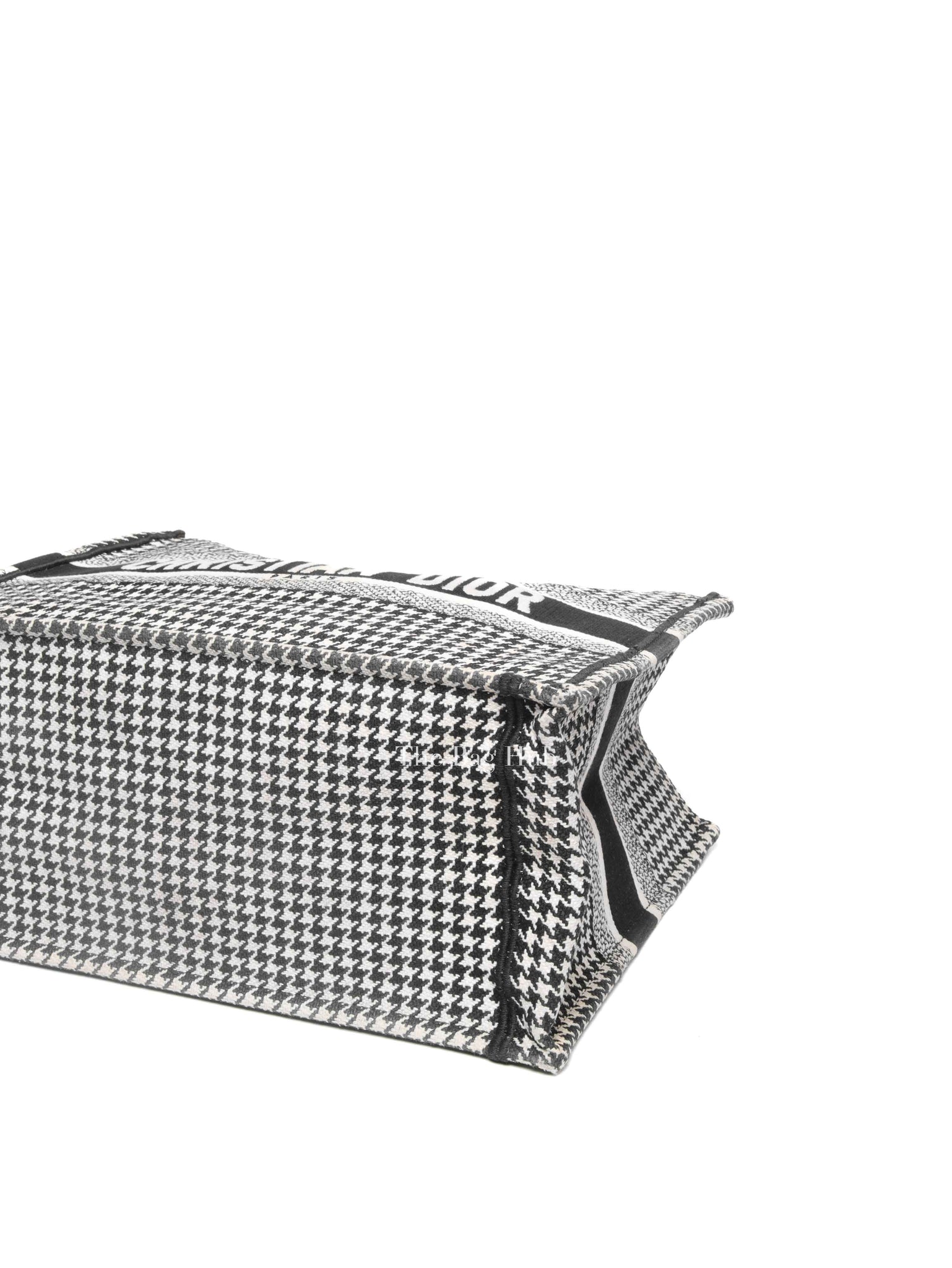 Christian Dior White/Black Houndstooth Embroidered Medium Book Tote