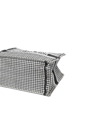 Christian Dior White/Black Houndstooth Embroidered Medium Book Tote