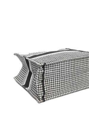 Christian Dior White/Black Houndstooth Embroidered Medium Book Tote