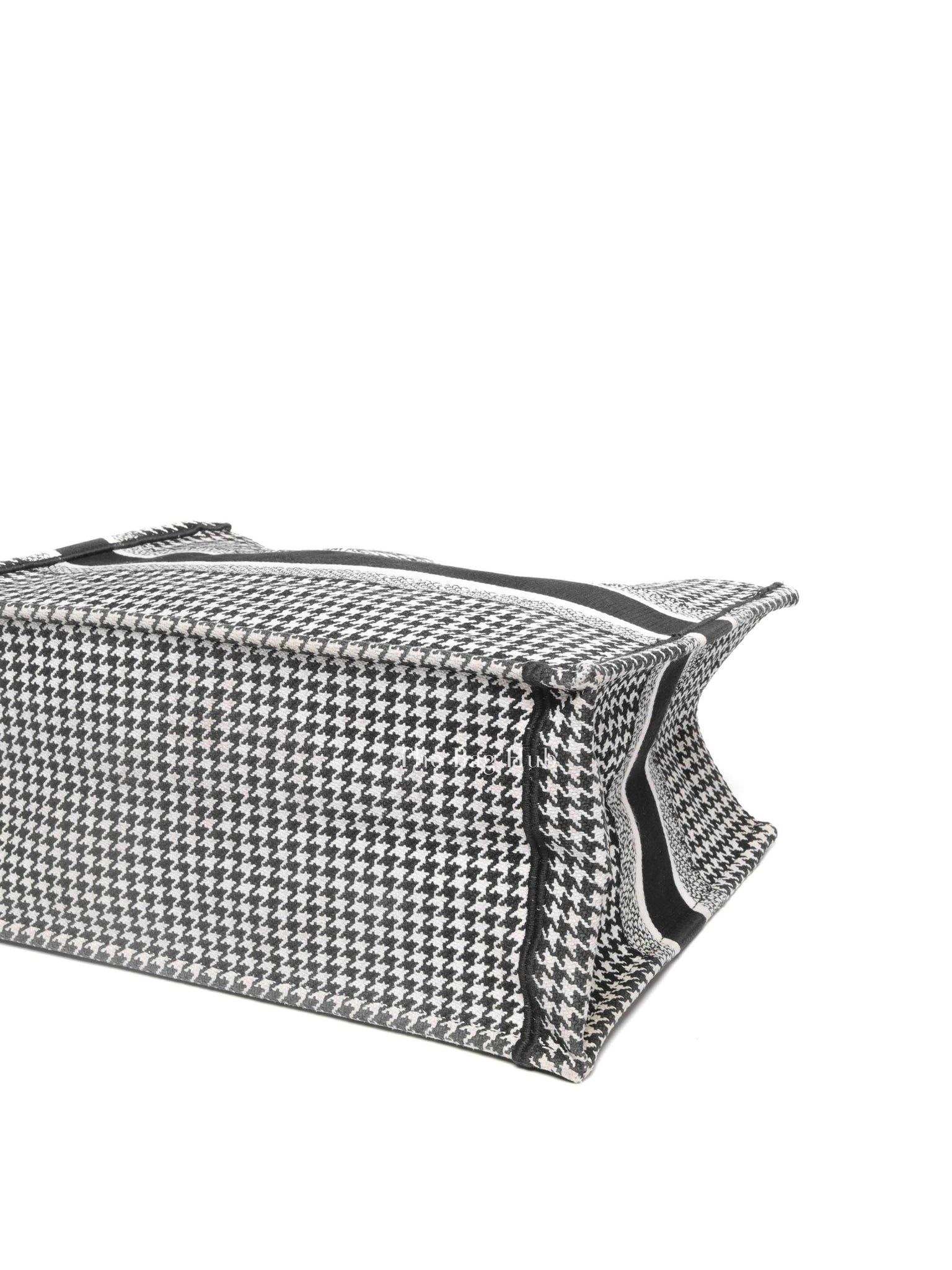 Christian Dior White/Black Houndstooth Embroidered Medium Book Tote