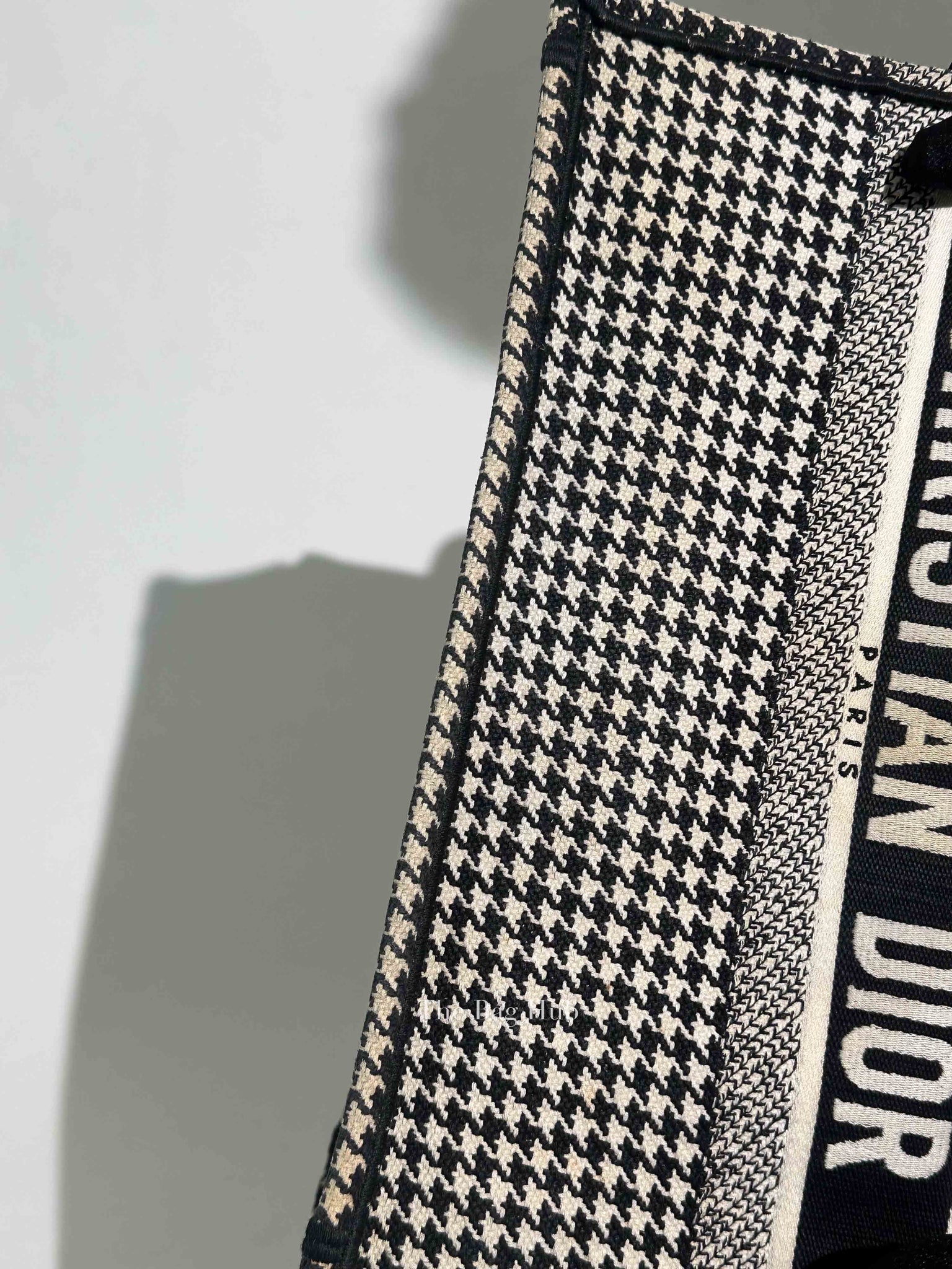 Christian Dior White/Black Houndstooth Embroidered Medium Book Tote
