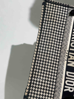 Christian Dior White/Black Houndstooth Embroidered Medium Book Tote