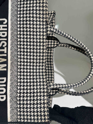 Christian Dior White/Black Houndstooth Embroidered Medium Book Tote