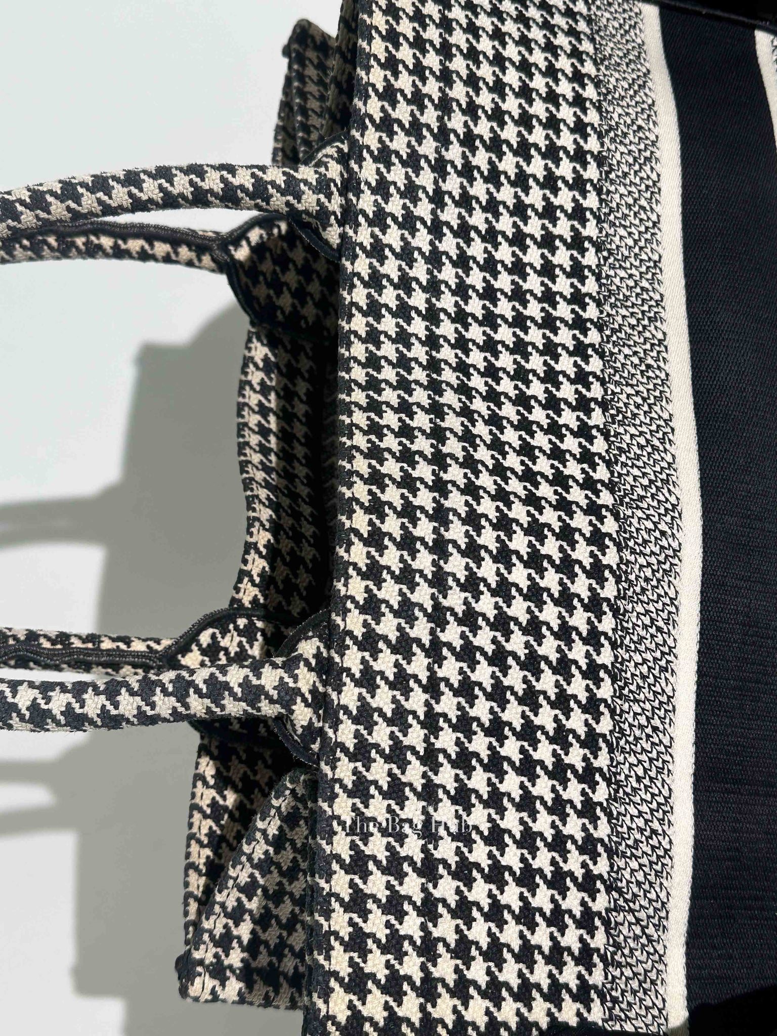Christian Dior White/Black Houndstooth Embroidered Medium Book Tote