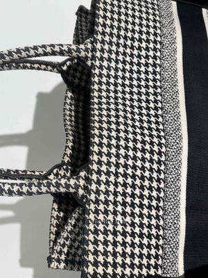 Christian Dior White/Black Houndstooth Embroidered Medium Book Tote