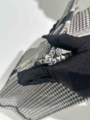 Christian Dior White/Black Houndstooth Embroidered Medium Book Tote