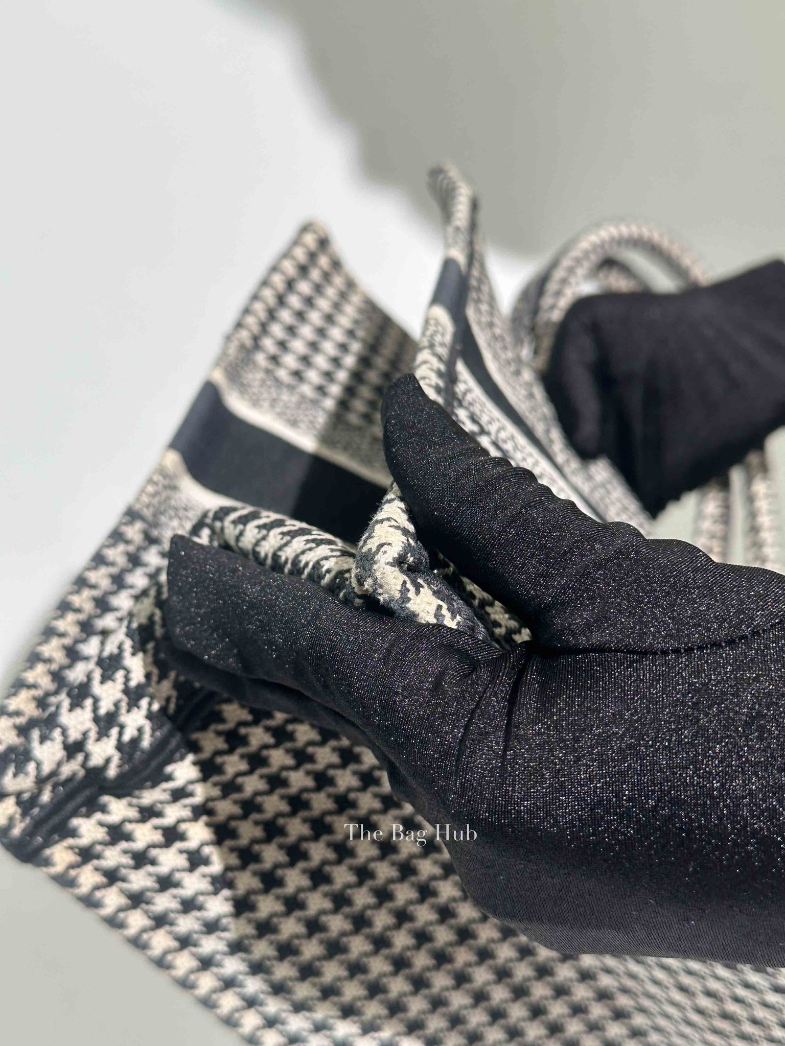 Christian Dior White/Black Houndstooth Embroidered Medium Book Tote