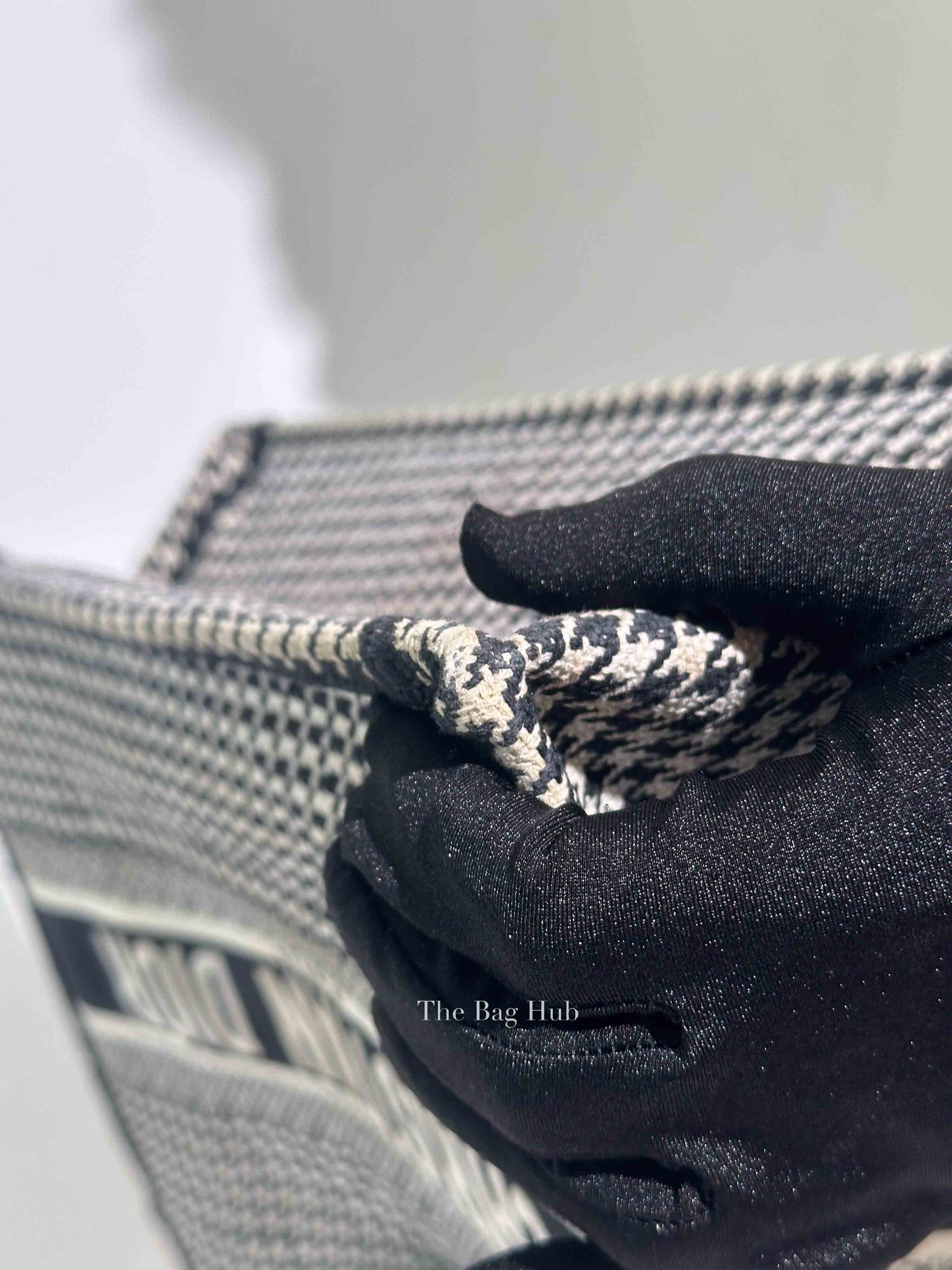 Christian Dior White/Black Houndstooth Embroidered Medium Book Tote
