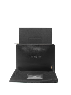 Saint Laurent Black Shiny Calfskin Tiny Monogram Zip Tablet Holder