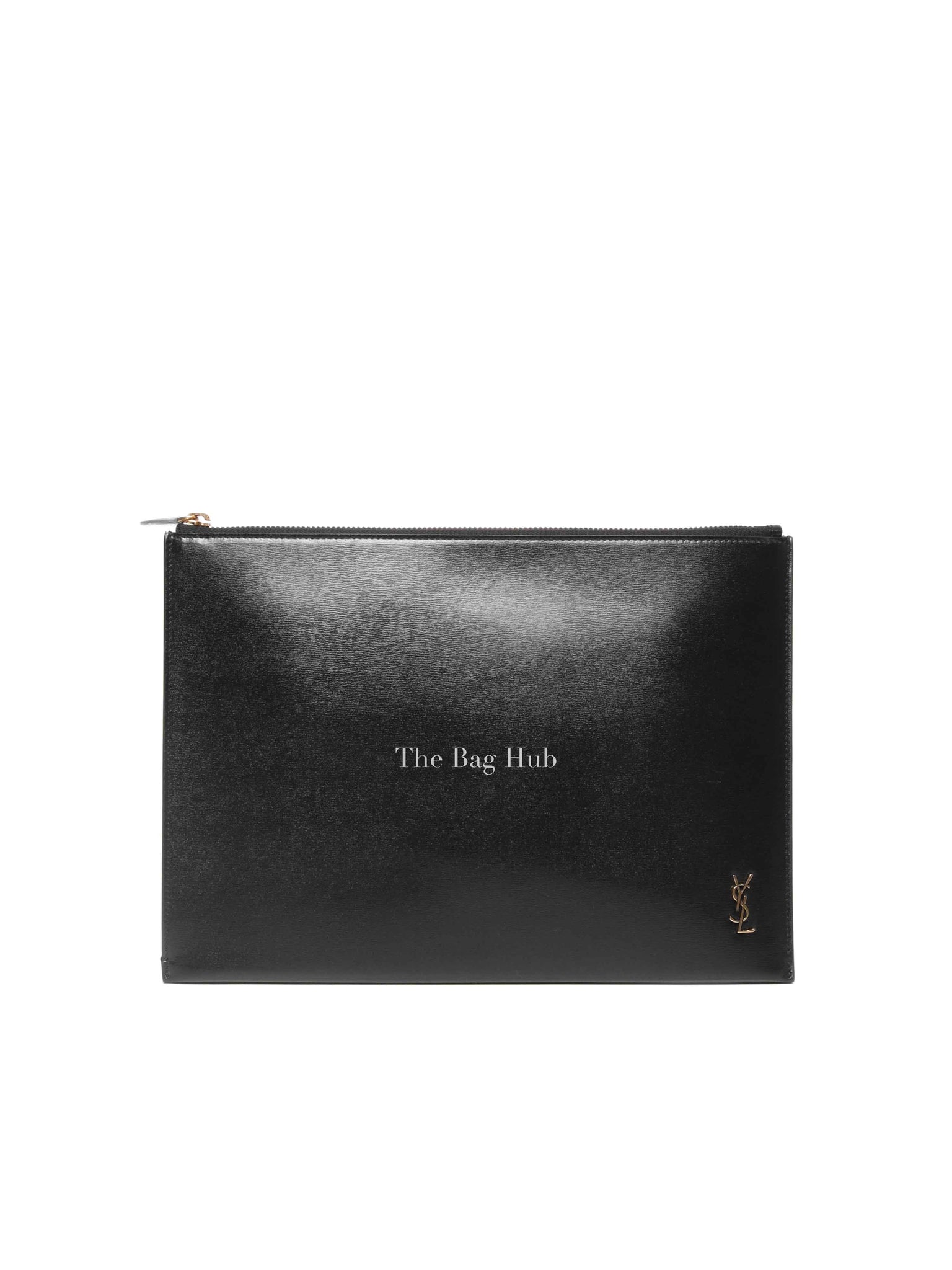Saint Laurent Black Shiny Calfskin Tiny Monogram Zip Tablet Holder