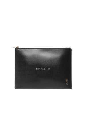 Saint Laurent Black Shiny Calfskin Tiny Monogram Zip Tablet Holder