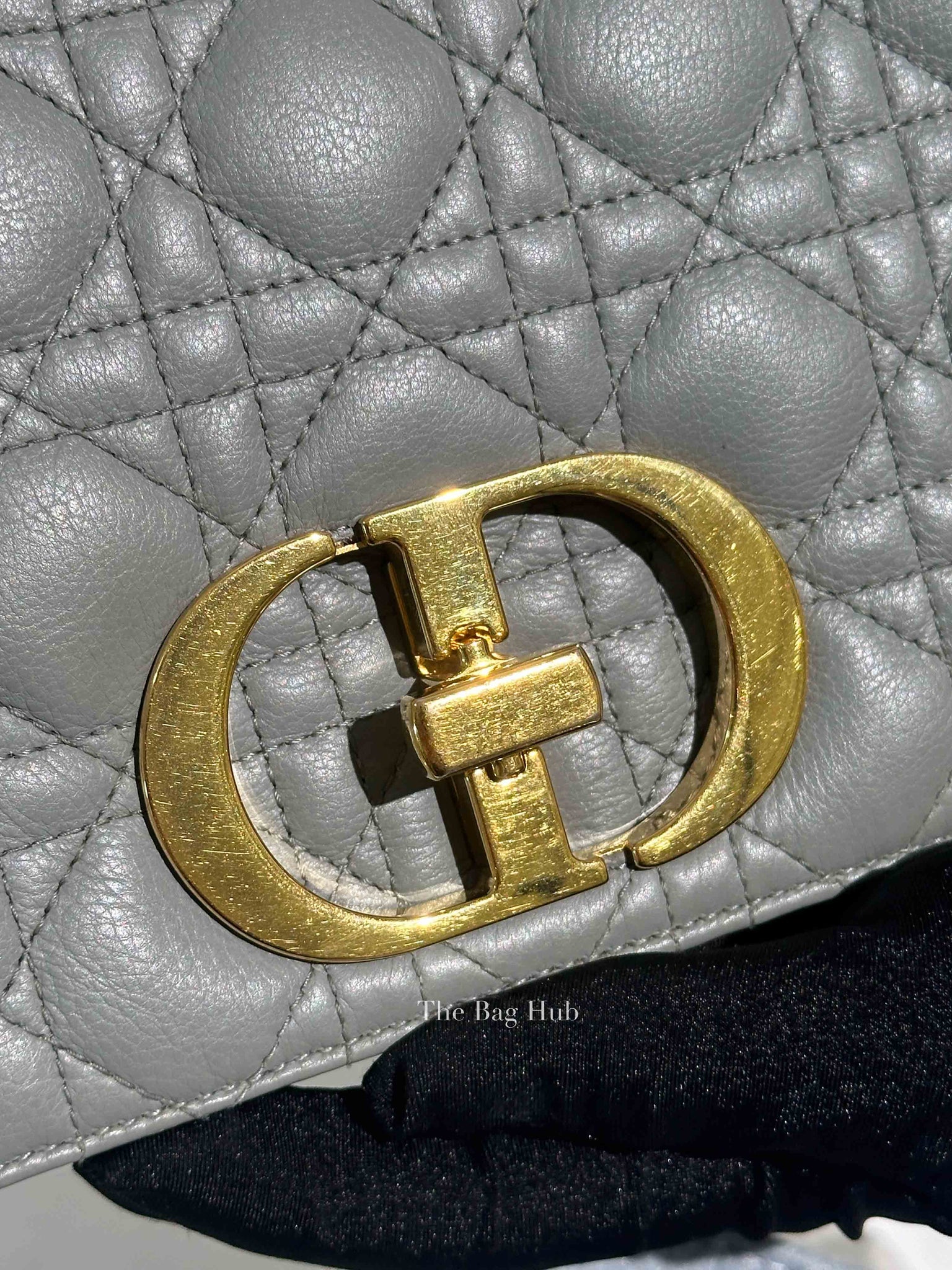 Christian Dior Grey Cannage Calfskin Leather Large Caro Bag