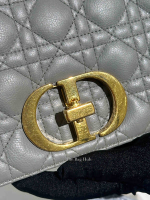 Christian Dior Grey Cannage Calfskin Leather Large Caro Bag