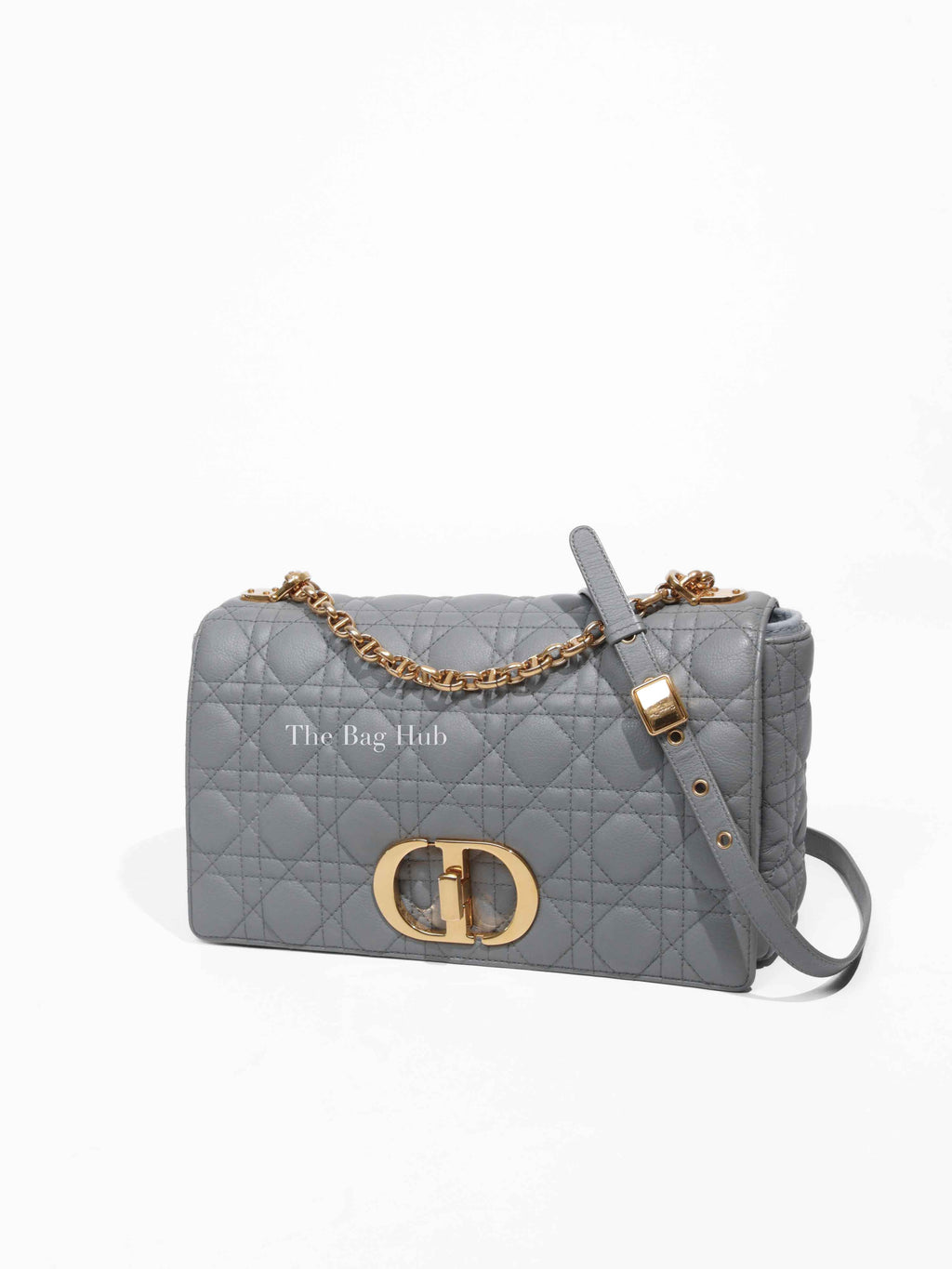 Christian Dior Grey Cannage Calfskin Leather Large Caro Bag