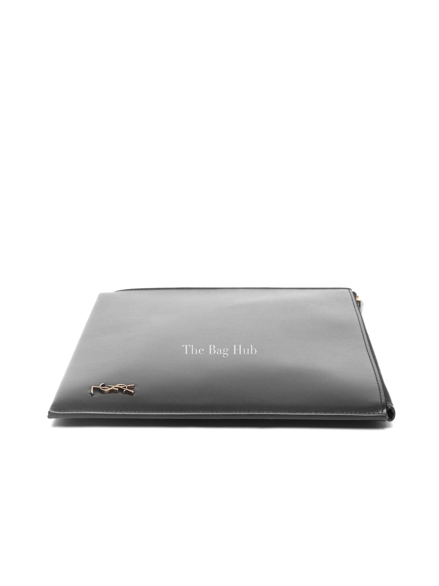 Saint Laurent Black Shiny Calfskin Tiny Monogram Zip Tablet Holder