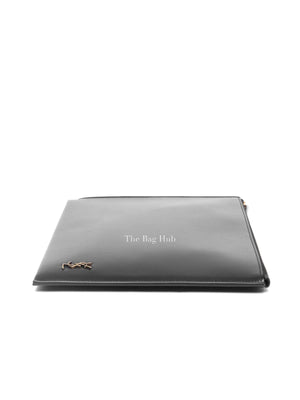 Saint Laurent Black Shiny Calfskin Tiny Monogram Zip Tablet Holder