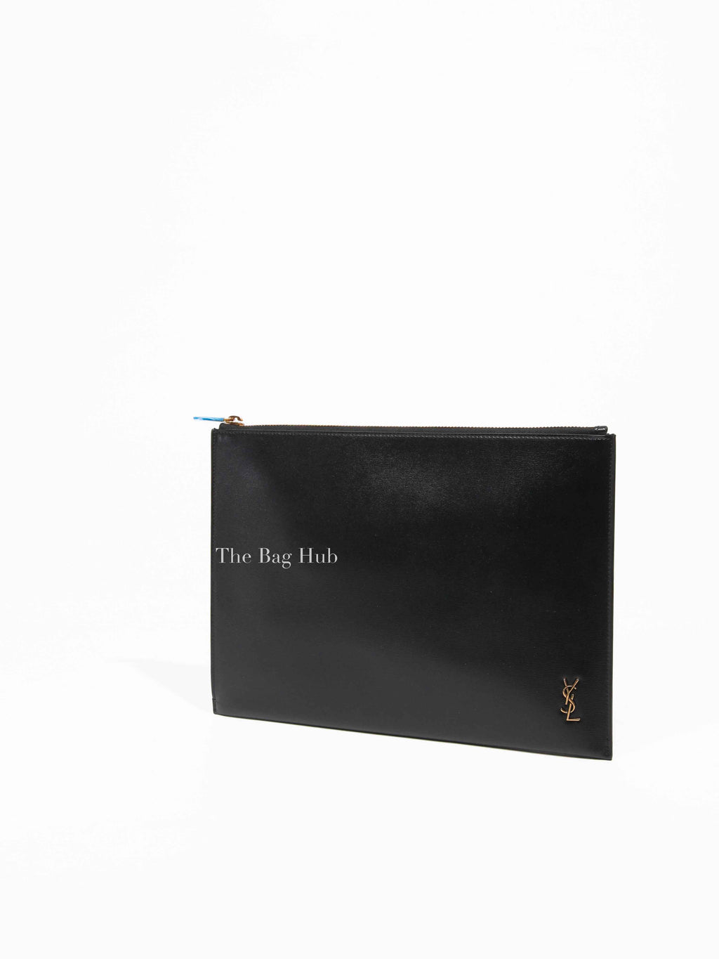 Saint Laurent Black Shiny Calfskin Tiny Monogram Zip Tablet Holder