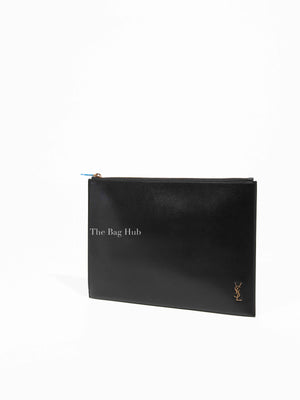 Saint Laurent Black Shiny Calfskin Tiny Monogram Zip Tablet Holder