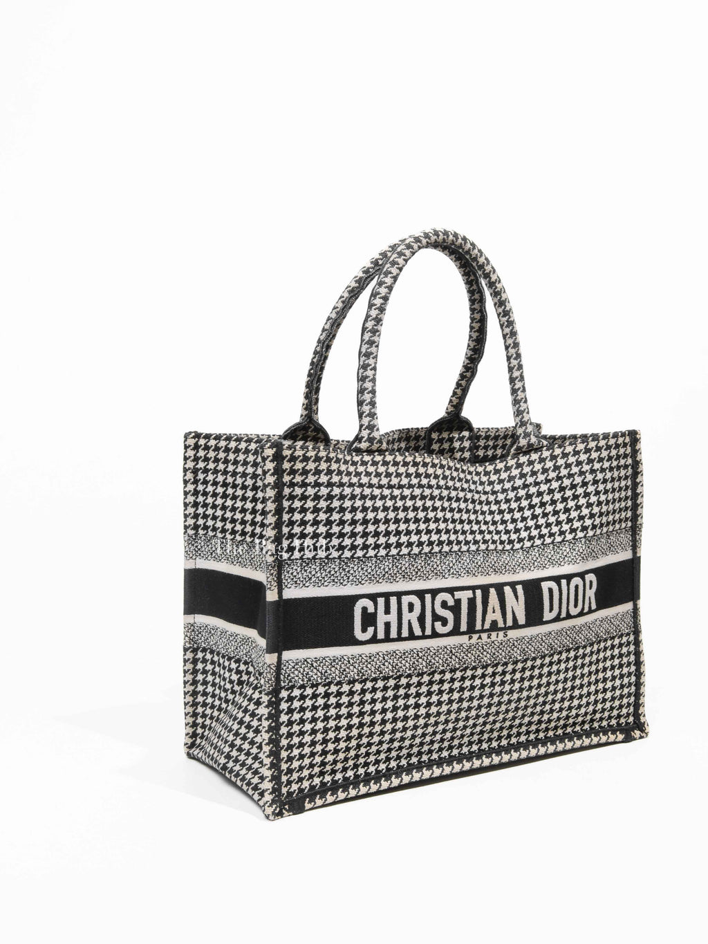 Christian Dior White/Black Houndstooth Embroidered Medium Book Tote