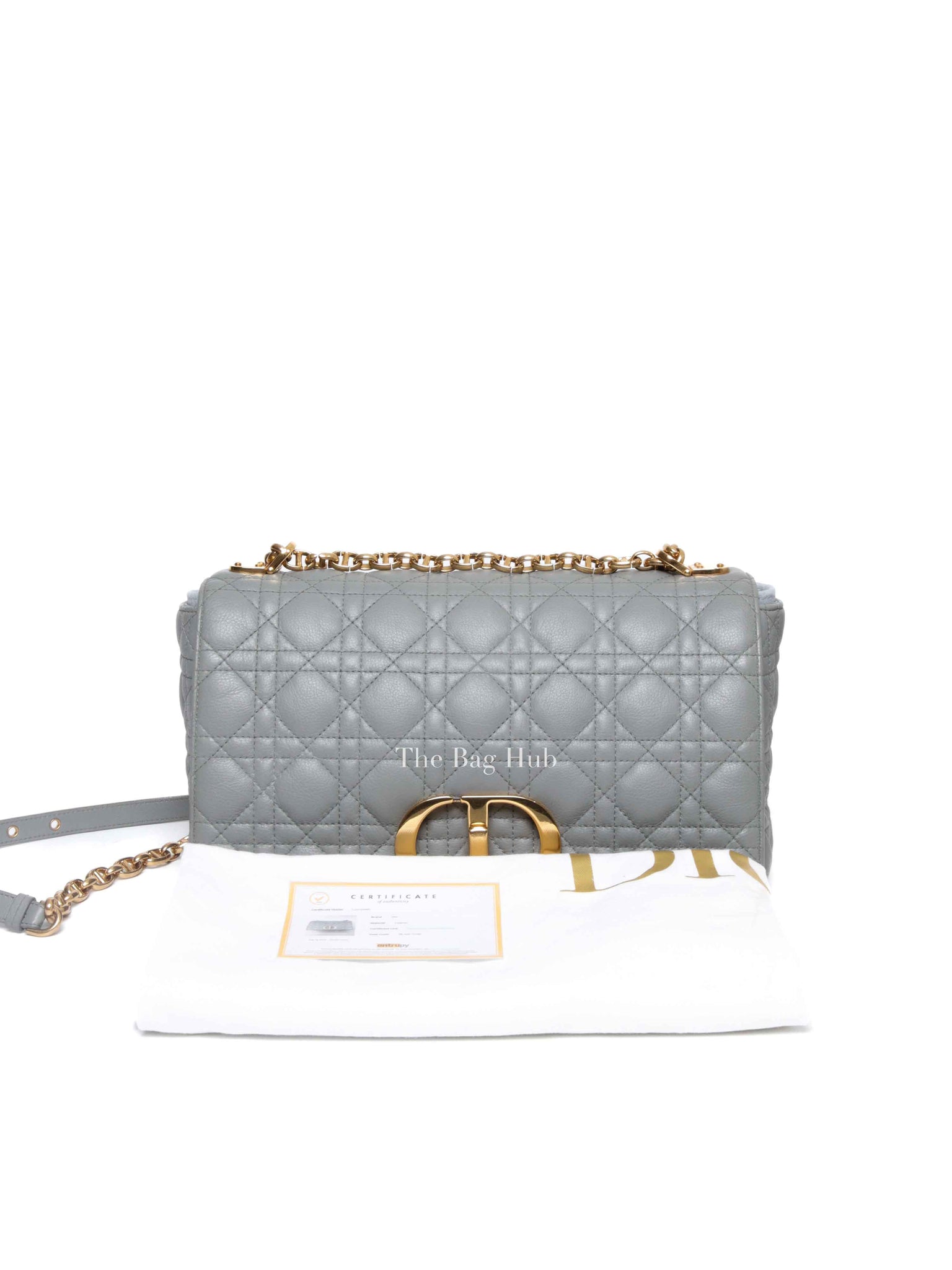 Christian Dior Grey Cannage Calfskin Leather Large Caro Bag