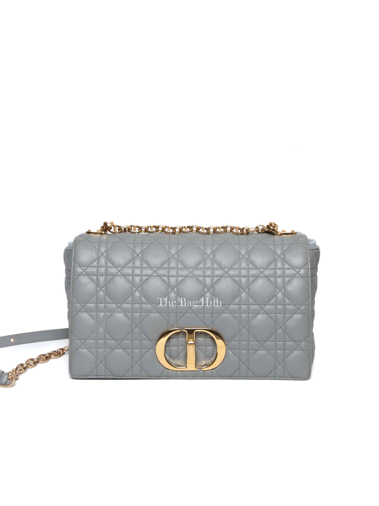 Christian Dior Grey Cannage Calfskin Leather Large Caro Bag