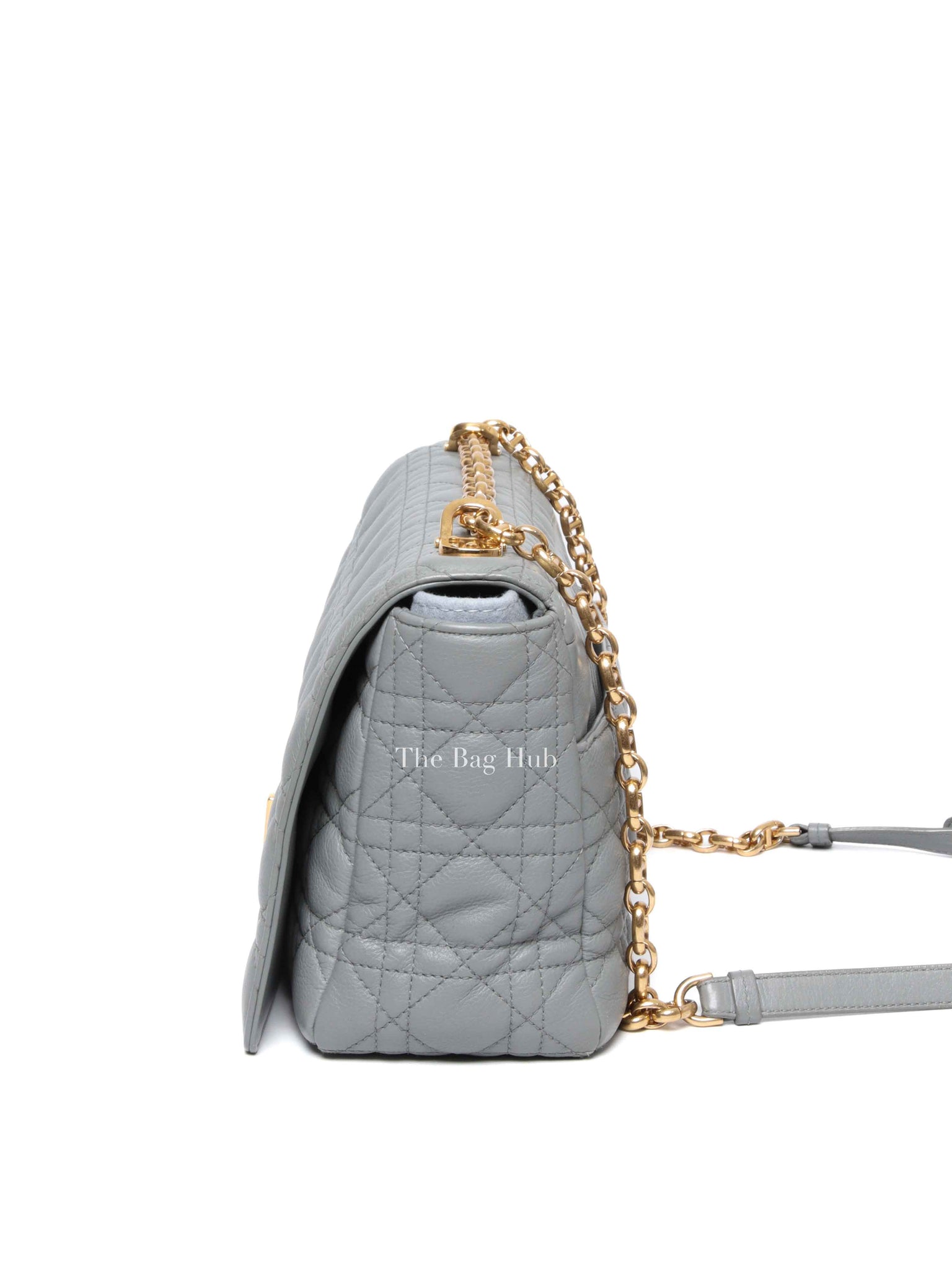 Christian Dior Grey Cannage Calfskin Leather Large Caro Bag