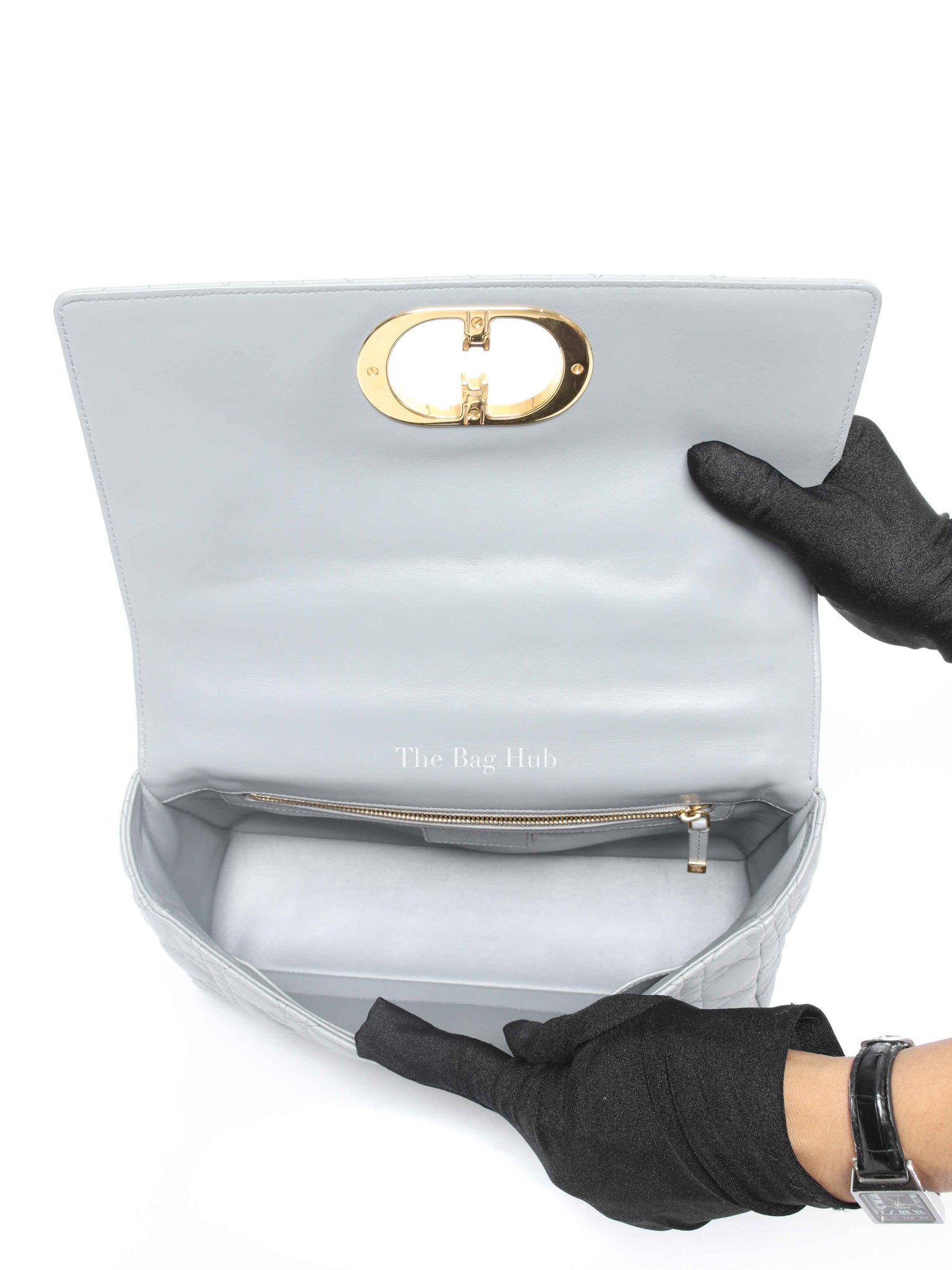 Christian Dior Grey Cannage Calfskin Leather Large Caro Bag