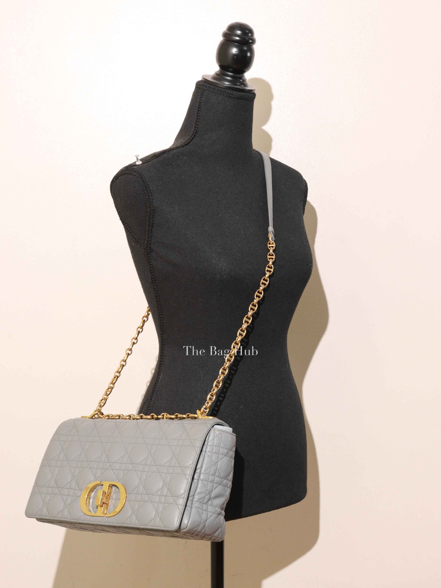 Christian Dior Grey Cannage Calfskin Leather Large Caro Bag