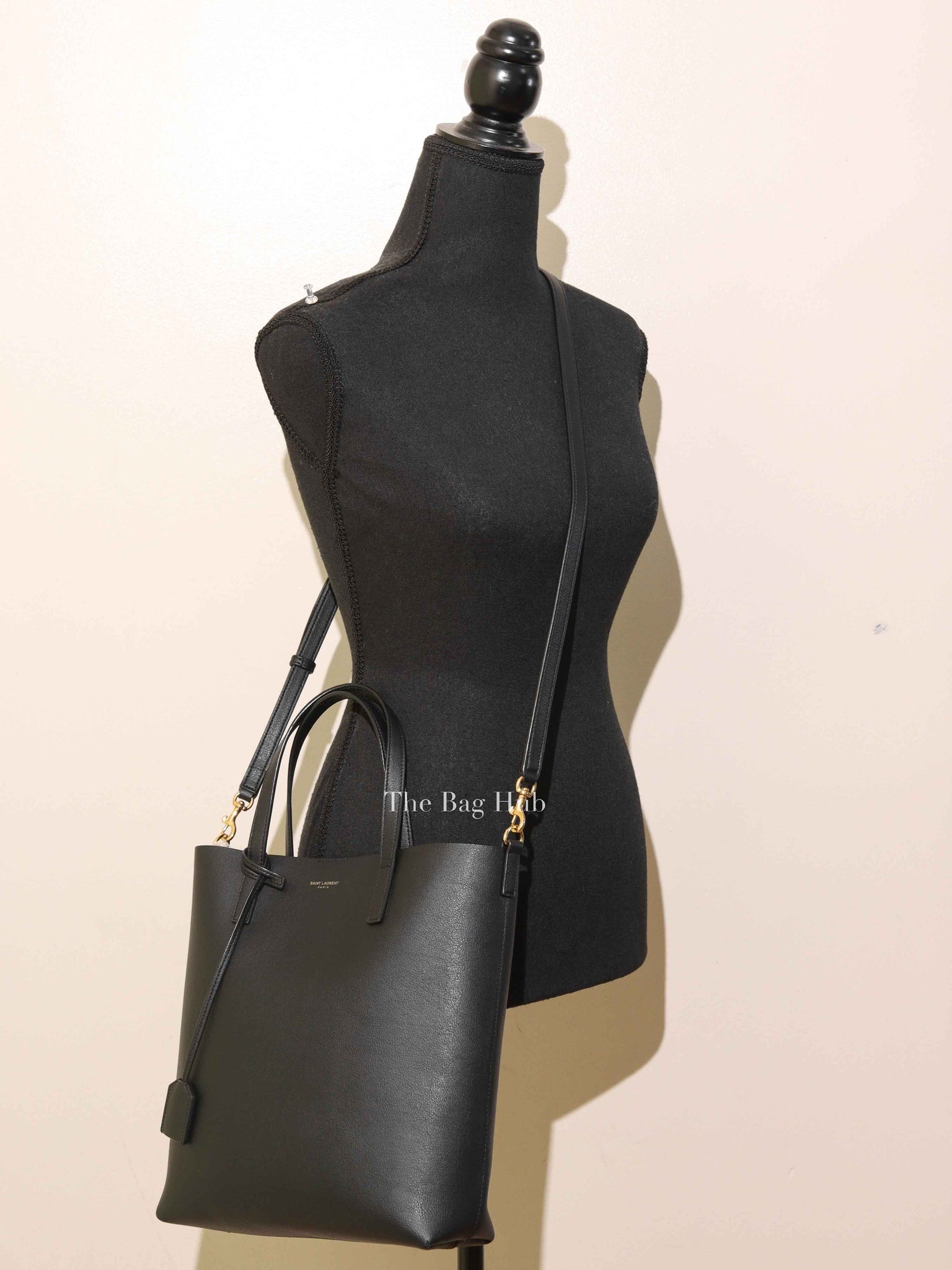 Saint Laurent Black Leather Toy Shopping Tote Bag