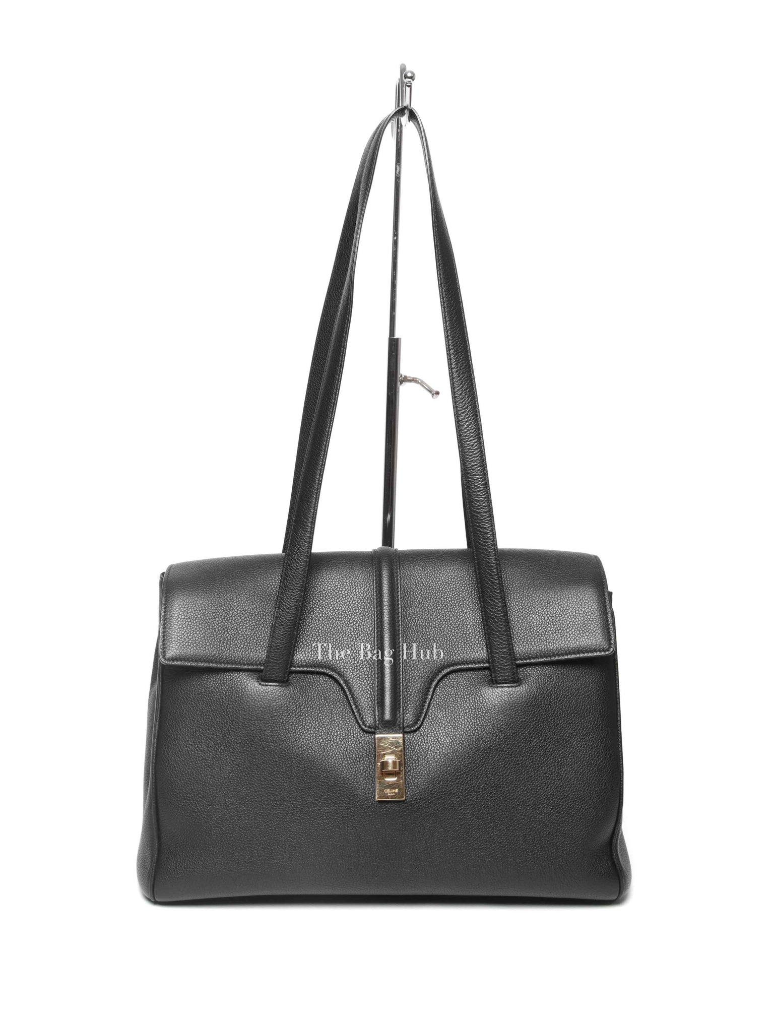 Celine Black Grained Calfskin Leather Medium Soft Bag GHW