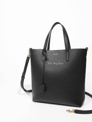 Saint Laurent Black Leather Toy Shopping Tote Bag